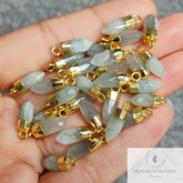 Natural Prehnite Pencil Pendant, Green Single Terminated Point Pendant, Gold Electroplated Pencil Pendant, Rose Gold Spikes Pendant, Gift